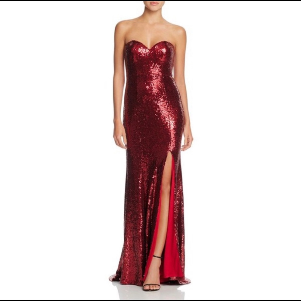 strapless red sequin floor length dress Gown small